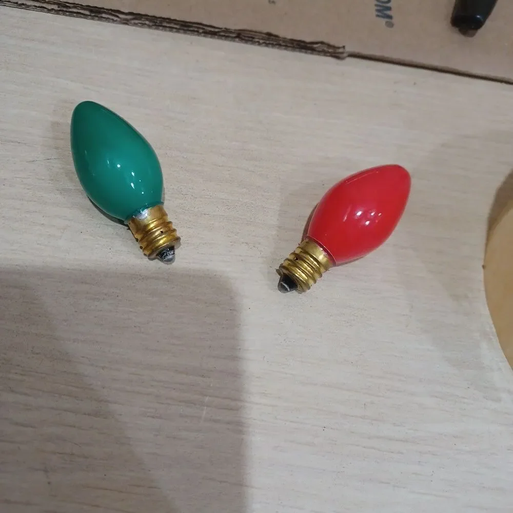 50 Vintage C7 25 Green & 25 Red Incandescent Christmas Lights Strings Outdoor